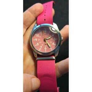 Tokyo bay hot pink large faced silver tone ladies analog wristwatch